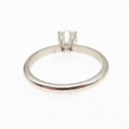 925 Sterling Silver Vintage Round-Cut C Z Engagement Ring Size 5.75