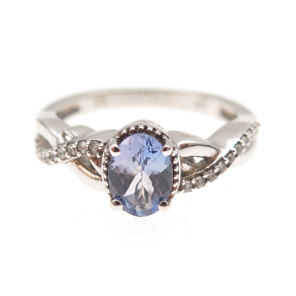Chuck Clemency 925 Sterling Silver Real Tanzanite & White Topaz Ring Size 8