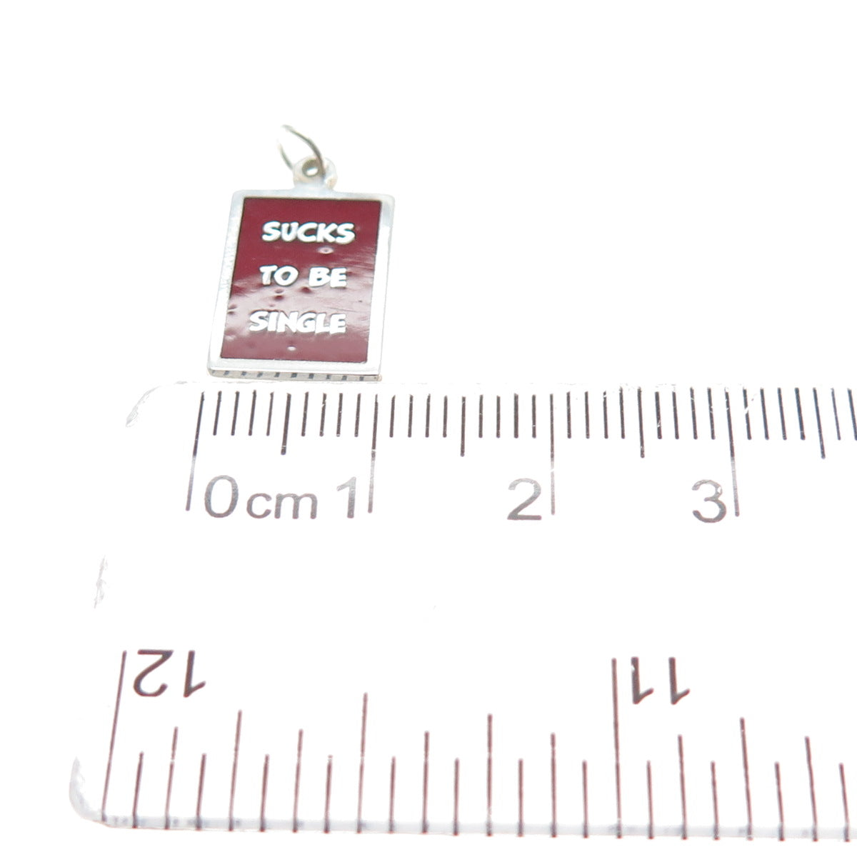925 Sterling Silver Red Enamel Sucks To Be Single Minimalist Charm Pendant
