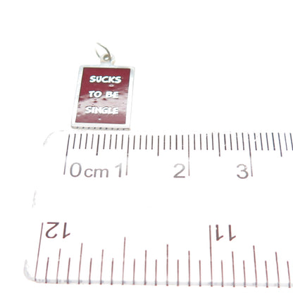 925 Sterling Silver Red Enamel Sucks To Be Single Minimalist Charm Pendant