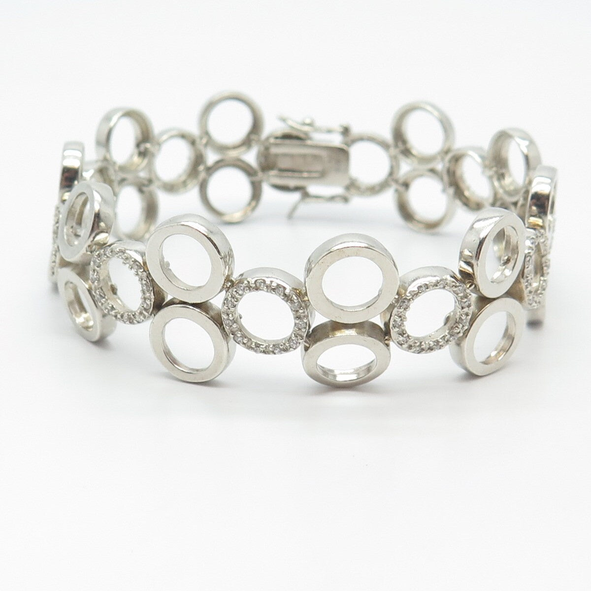 925 Sterling Silver Seta C Z Bubbles Link Bracelet 7.25"