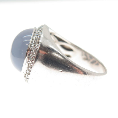 925 Sterling Silver Vintage Real Oval-Cut Lavender Jade Gem & C Z Ring Size 7.25