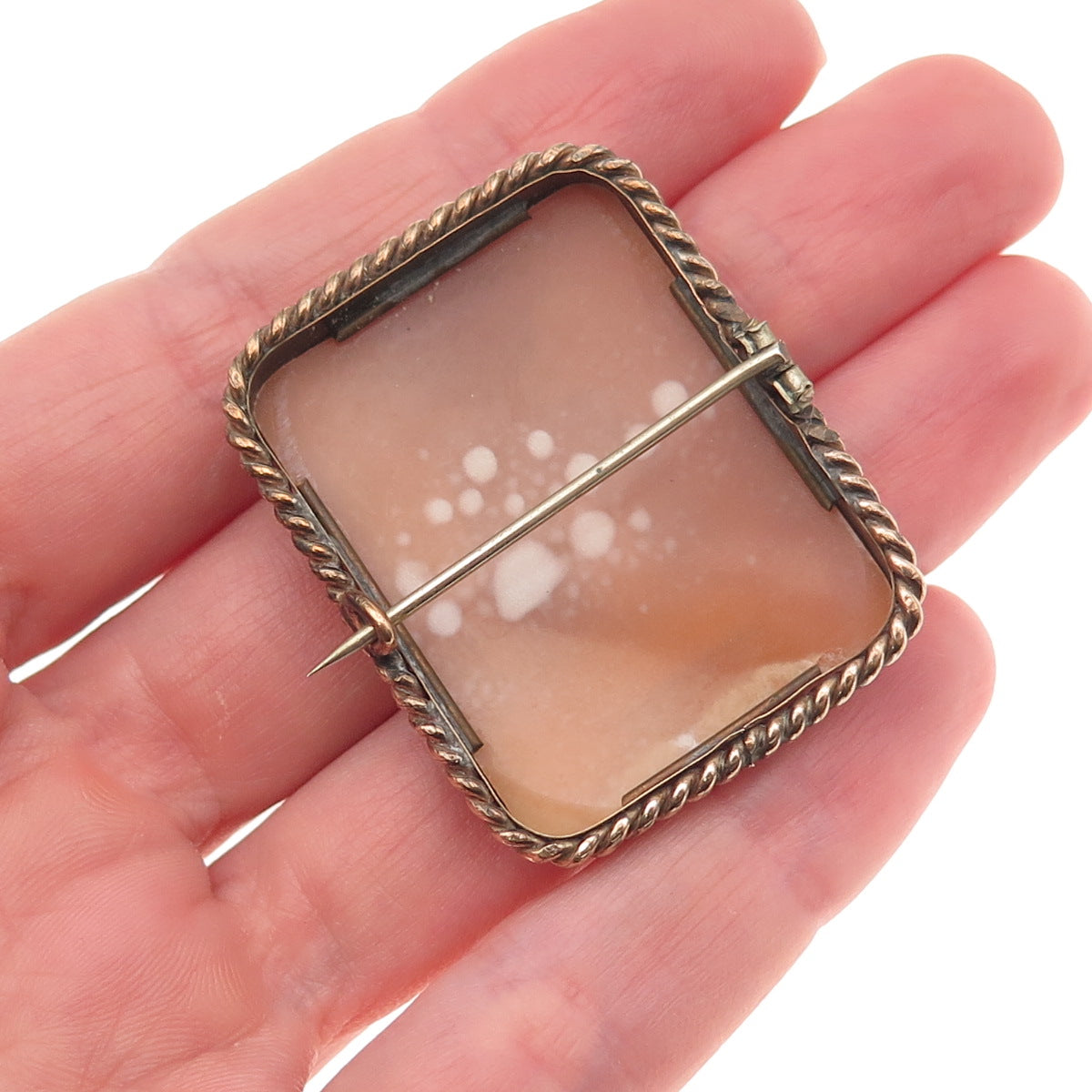 Gold Filled Antique Art Deco Real MOP Carved Lady Cameo Pin Brooch