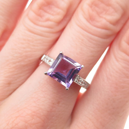 925 Sterling Silver Real Amethyst & White Topaz Ring Size 7