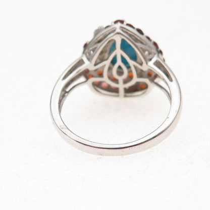 Chuck Clemency Sterling Silver Real Turquoise Red Garnet White Topaz Ring Size 8