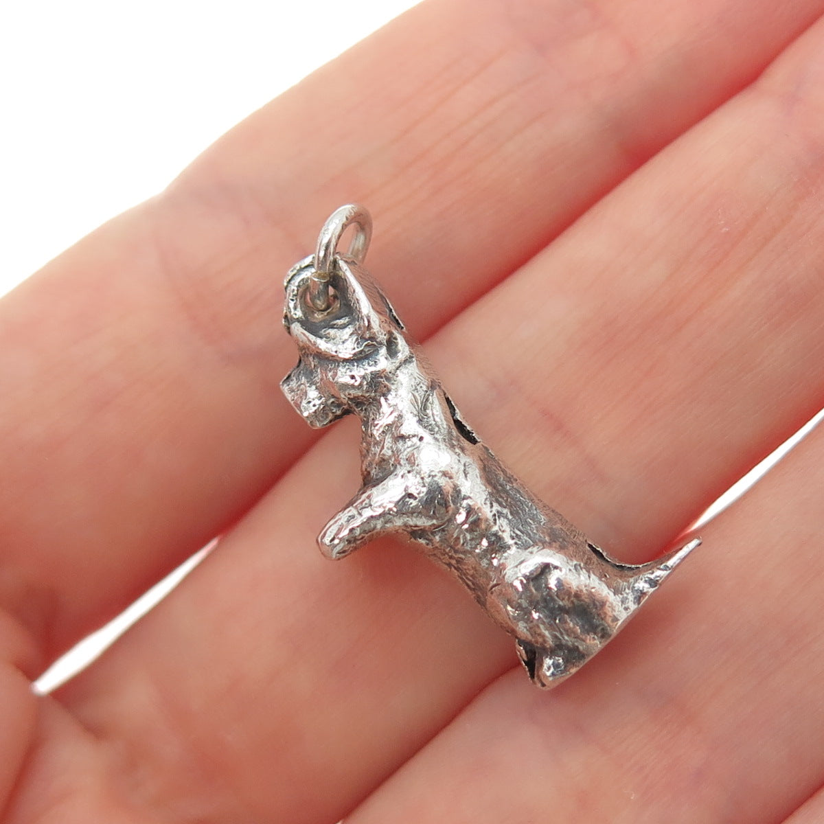 925 Sterling Silver Vintage Dog Oxidized 3D Charm Pendant