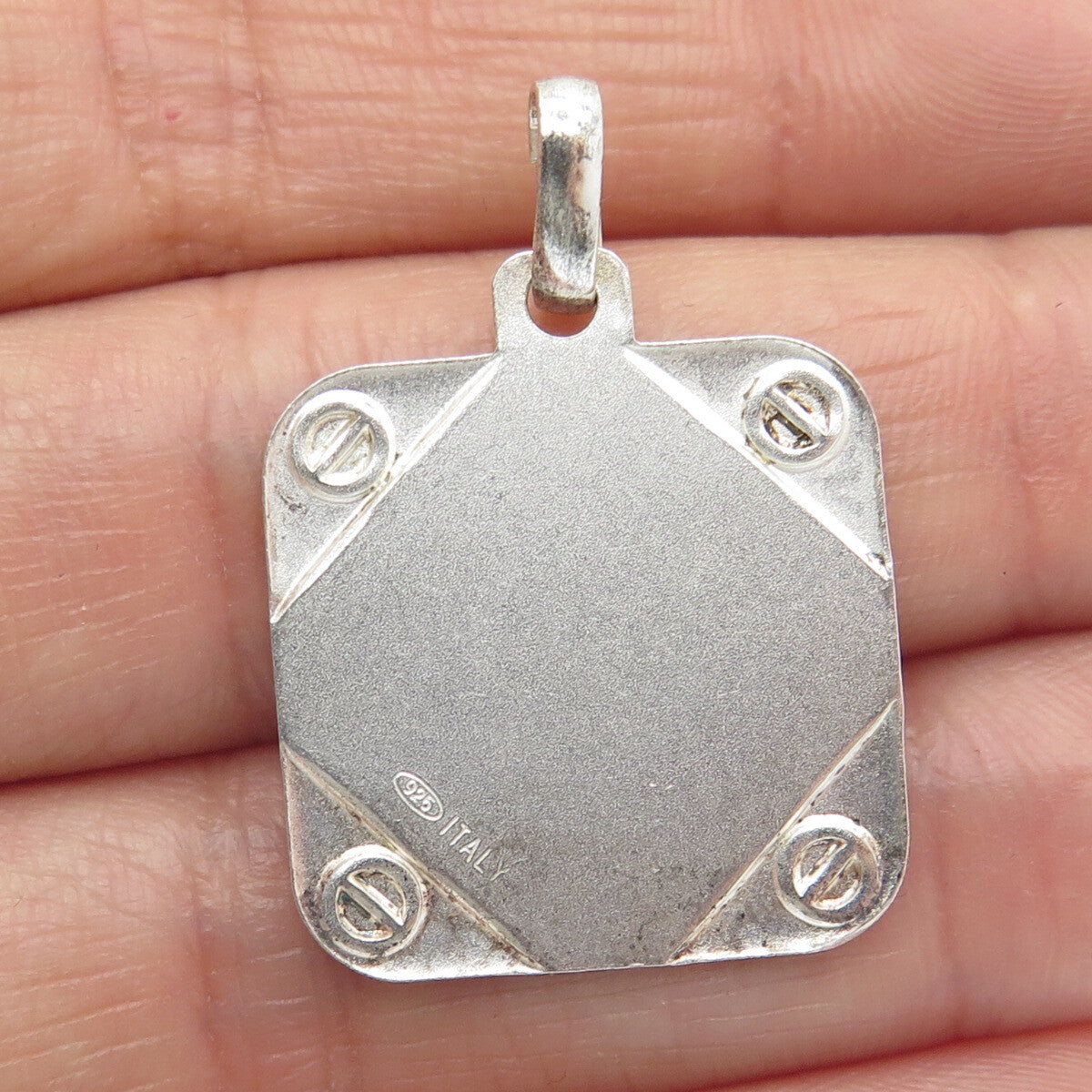 925 Sterling Silver Vintage Italy Engraved Mom & Child Tag Pendant