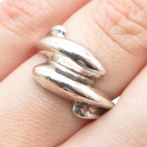 925 Sterling Silver Vintage Modernist Bypass Oxidized Ring Size 6.75
