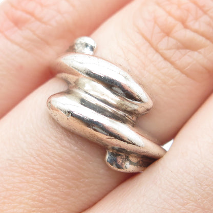 925 Sterling Silver Vintage Modernist Bypass Oxidized Ring Size 6.75