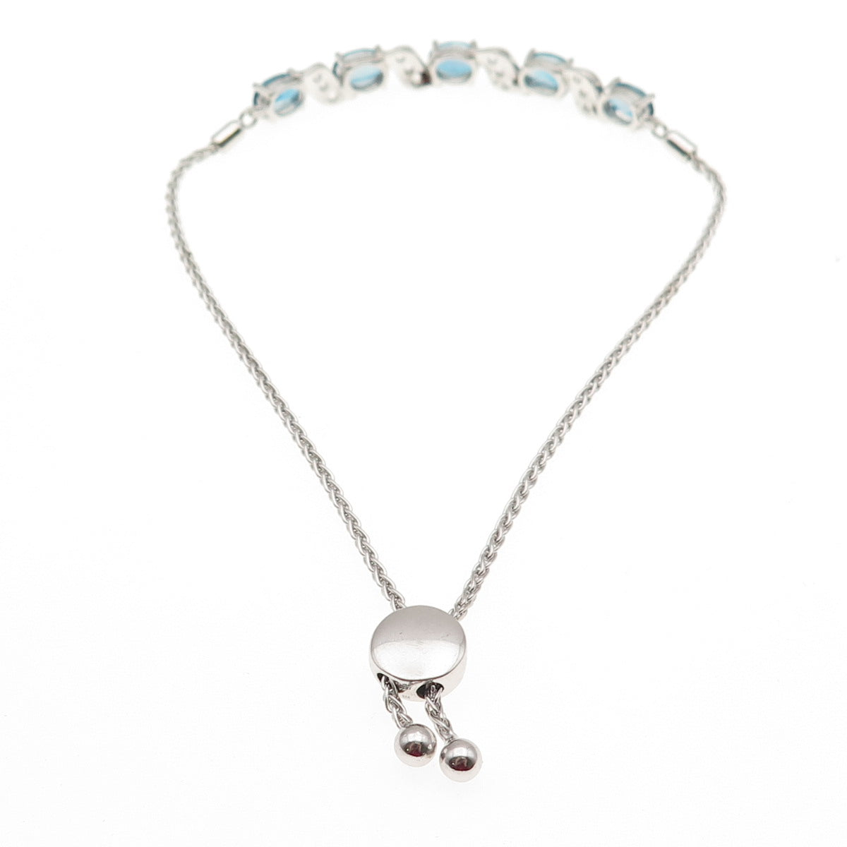 925 Sterling Real London Blue & White Topaz Adjustable Bolo Bracelet 7-9.75"