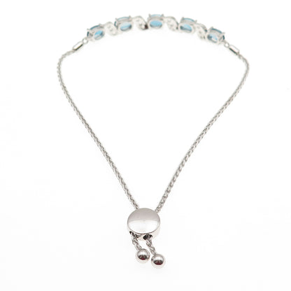 925 Sterling Real London Blue & White Topaz Adjustable Bolo Bracelet 7-9.75"