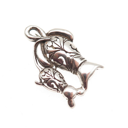 JEZLAINE 925 Sterling Silver Vintage Cat & Mouse Floral Oxidized Pin Brooch