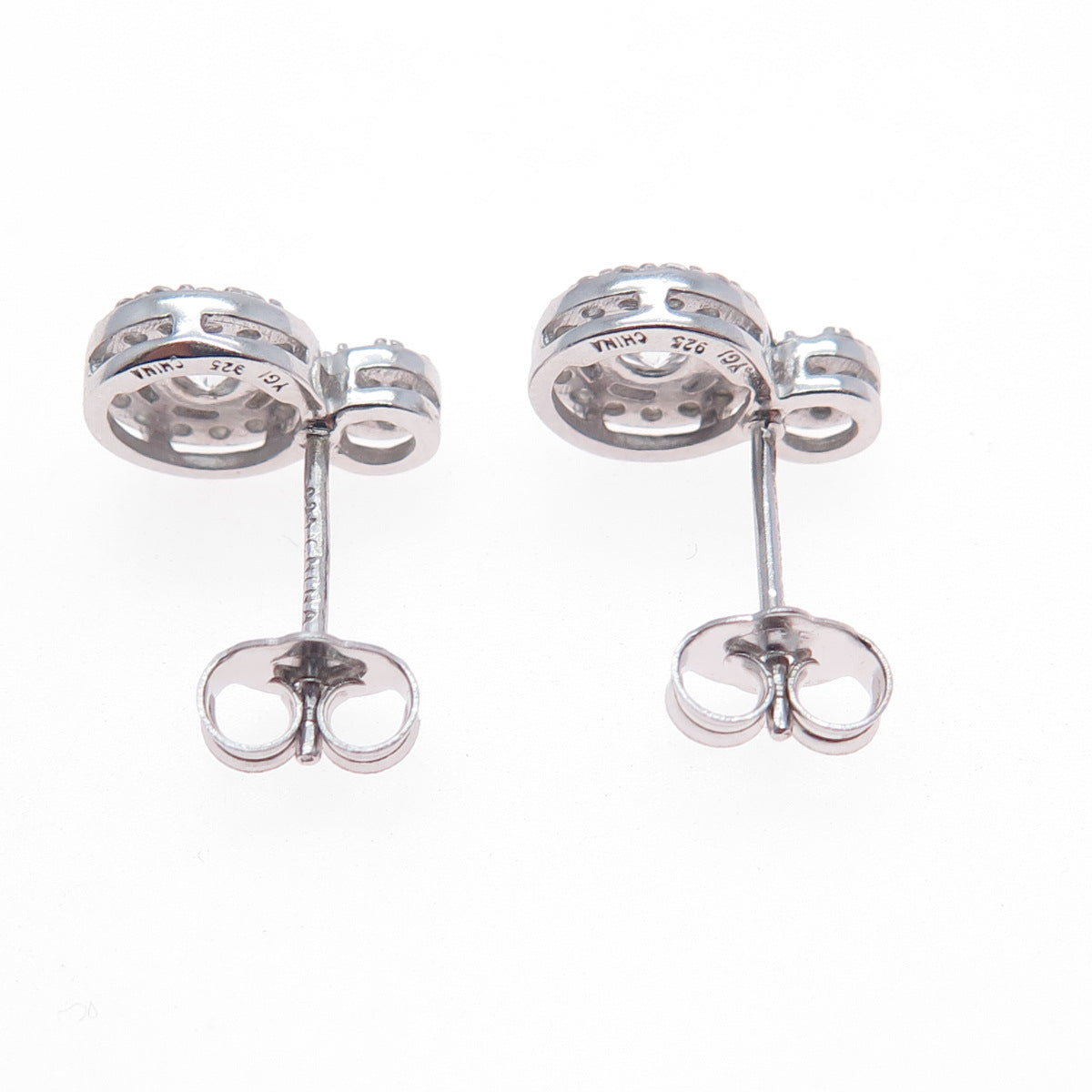 925 Sterling Silver Round-Cut C Z Snowman Stud Earrings