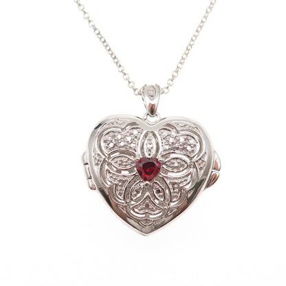 925 Sterling Silver C Z Heart Locket Pendant Cable Chain Necklace 18"