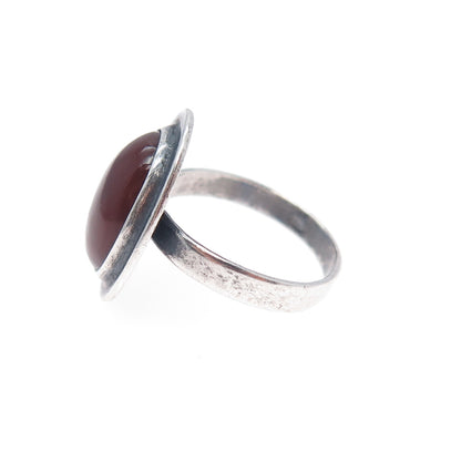 925 Sterling Silver Vintage Real Carnelian Modernist Oxidized Ring Size 6