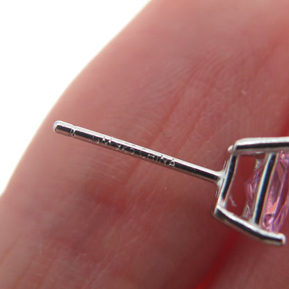 925 Sterling Silver Princess-Cut Pink C Z Stud Earrings