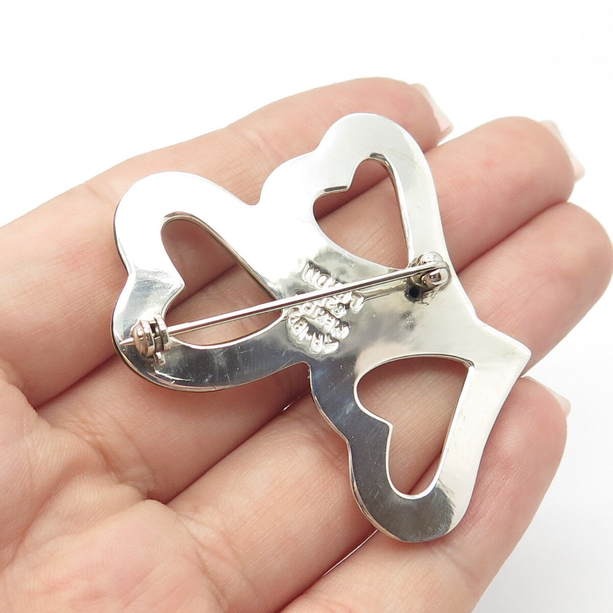 925 Sterling Silver 2-Tone Vintage Mexico Laton Heart Handcrafted Pin Brooch