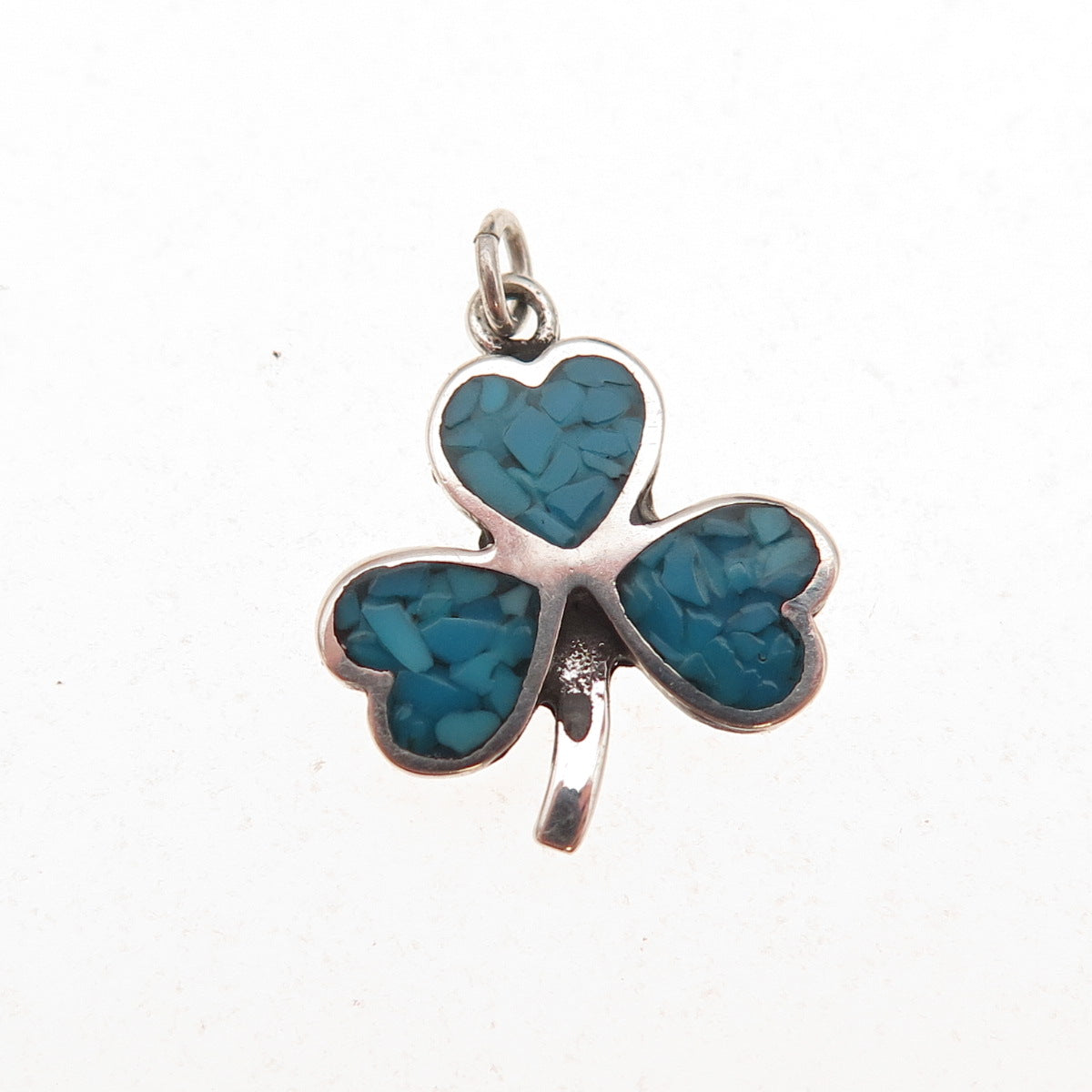 Tommy Long Navajo Old Pawn 925 Sterling Vintage Turquoise Inlay Clover Pendant