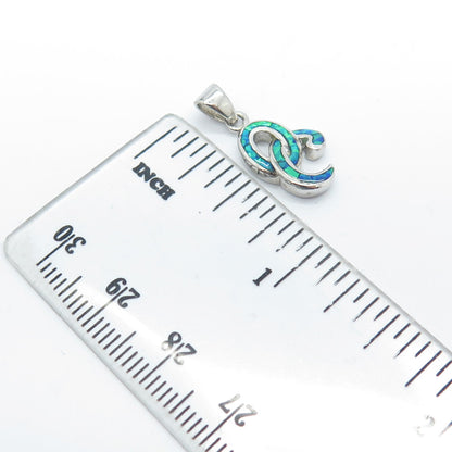 925 Sterling Silver Vintage Real Opal Letter "OC" Initial Pendant