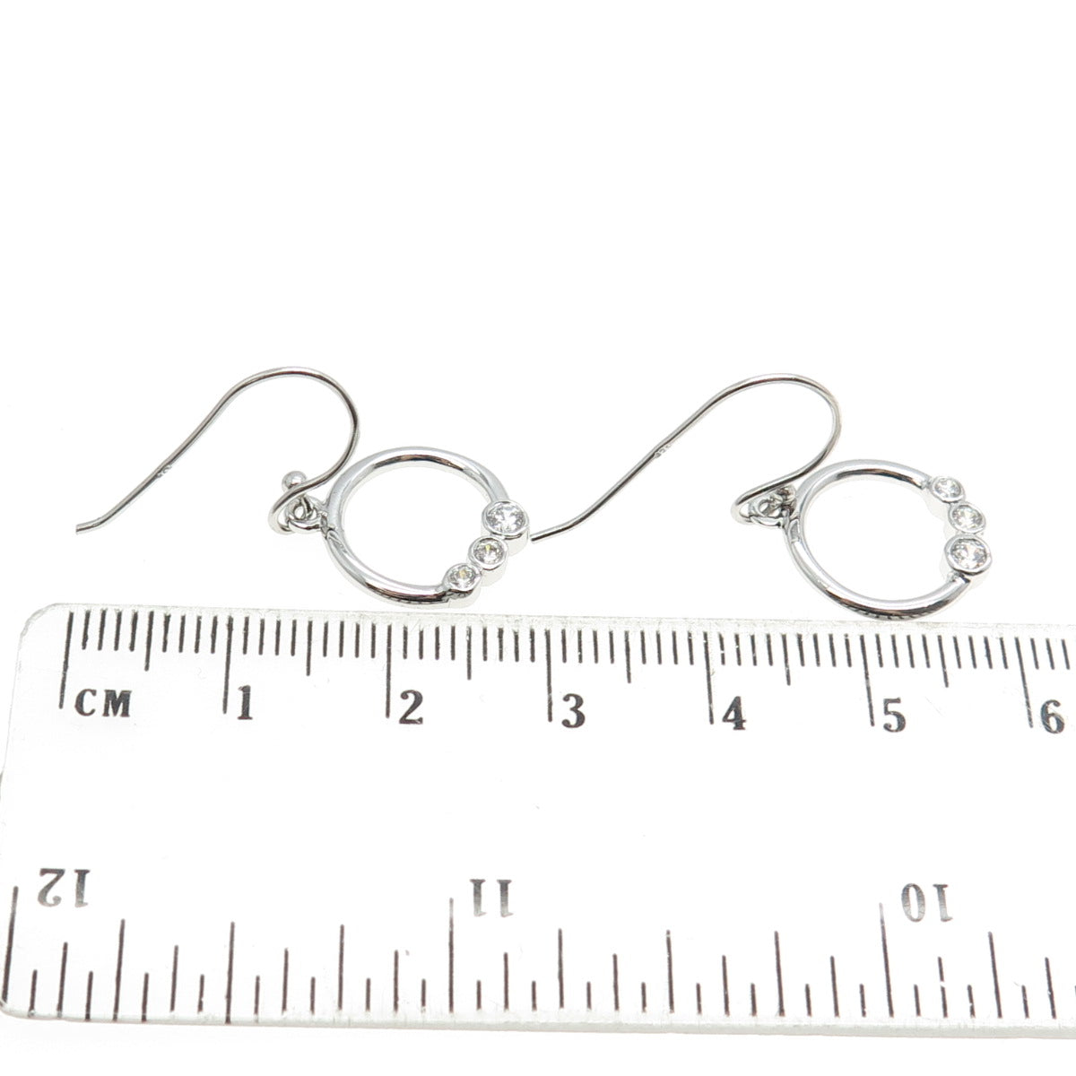 925 Sterling Silver Graduated C Z Circle Dangling Earrings