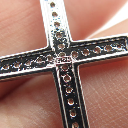 925 Sterling Silver Pave C Z Cross Pendant Rolo Chain Necklace 18"