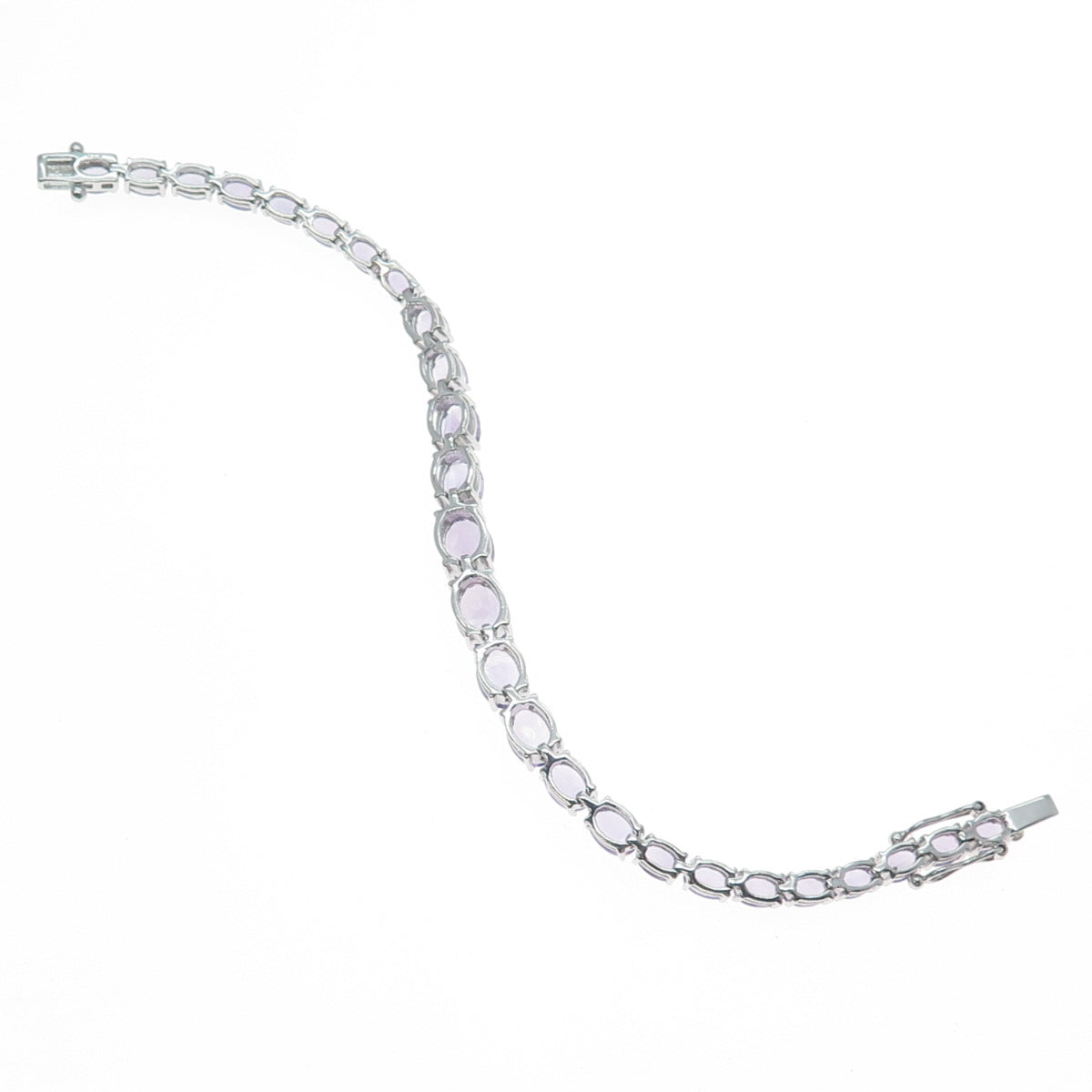 925 Sterling Silver Real Graduated Oval-Cut Amethyst Tennis Link Bracelet 7.5"