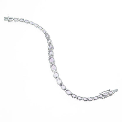 925 Sterling Silver Real Graduated Oval-Cut Amethyst Tennis Link Bracelet 7.5"