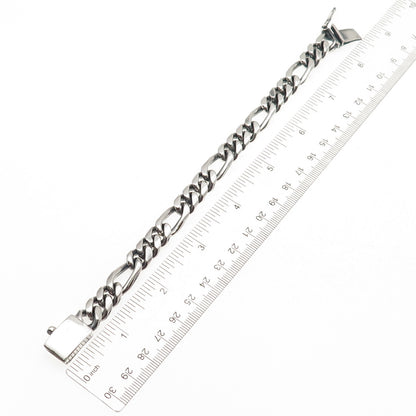 925 Sterling Silver Vintage Mexico Heavy 57.6g Figaro Link Oxidized Bracelet 8"