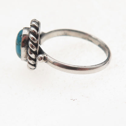 925 Sterling Silver Vintage Real Turquoise Oxidized Ring Size 6