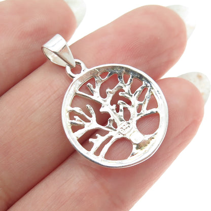 925 Sterling Silver Vintage Tree of Life Round Charm Pendant