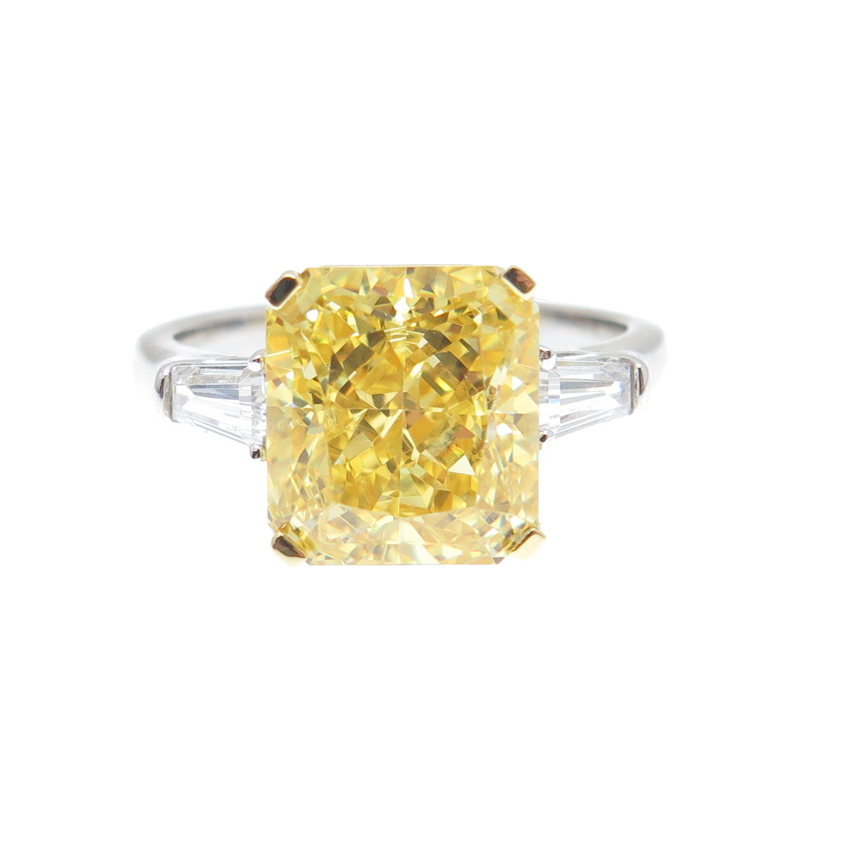 DSMK 925 Sterling Silver 2-Tone Canary & White Multi-Cut C Z Ring Size 6