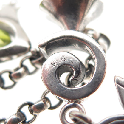 925 Sterling Silver Vintage Real Pearl Peridot Quartz Modernist Necklace 20"