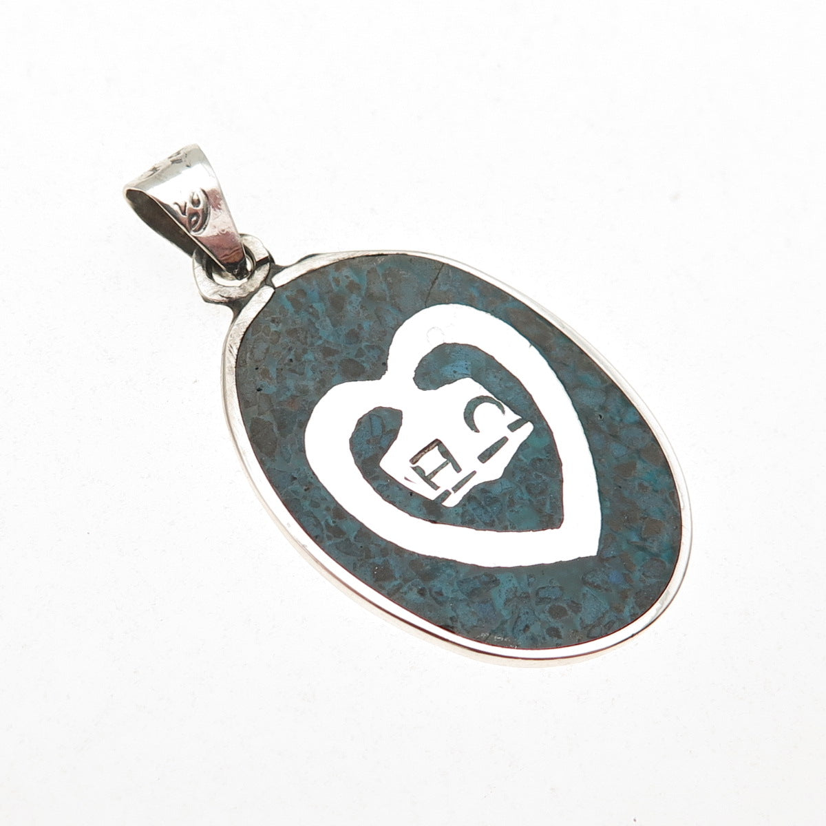 925 Sterling Silver Vintage Mexico Real Turquoise Inlay Heart & House Pendant