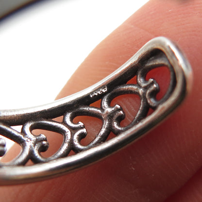 925 Sterling Silver Vintage Heart Link Oxidized Hoop Earrings