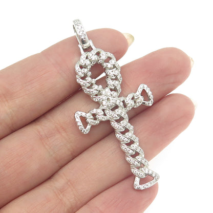 925 Sterling Silver White C Z Egyptian Ankh Amulet Pendant