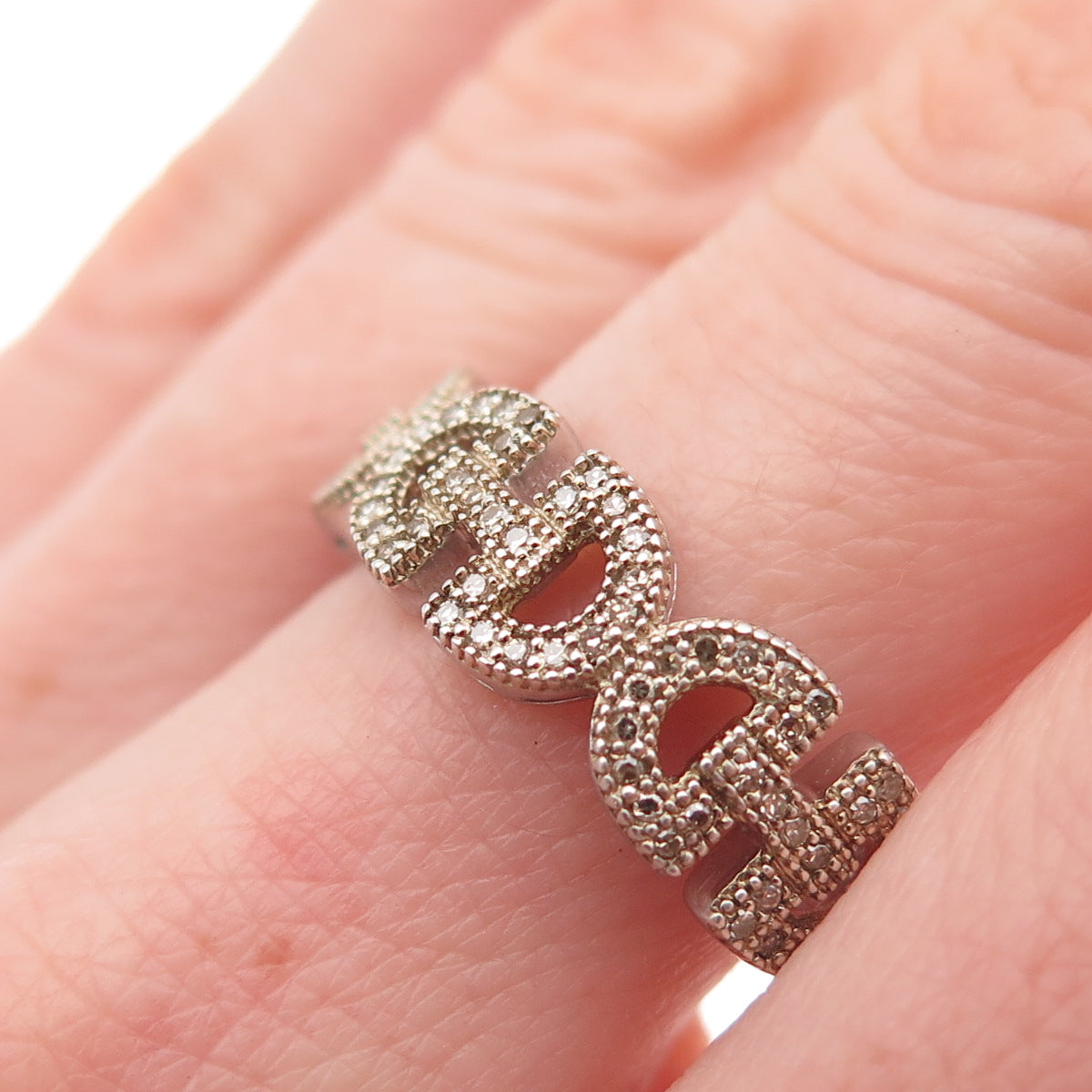 925 Sterling Silver Real Champagne Diamond Anchor Link Ring Size 8