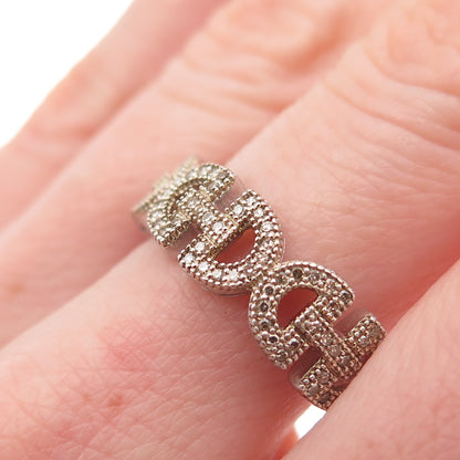 925 Sterling Silver Real Champagne Diamond Anchor Link Ring Size 8