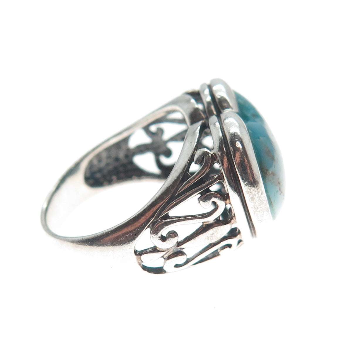 SX SALLY C Sterling Silver Vintage Real Kingman Turquoise Heart Ring Size 6.25