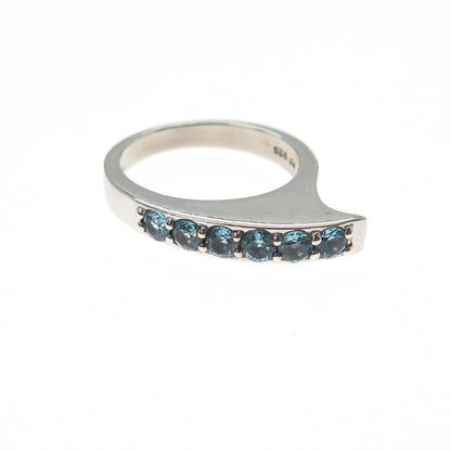 CHAPAL ZENRAY Sterling Silver Vintage Real Blue Topaz Modernist Ring Size 7.25