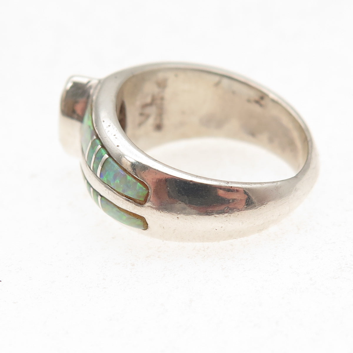 Vera Luna Zuni Old Pawn Sterling Silver Vintage Blue Topaz & Opal Ring Size 6.75