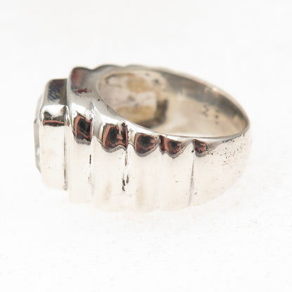 925 Sterling Silver Vintage Asscher-Cut C Z Modernist Oxidized Ring Size 6.25