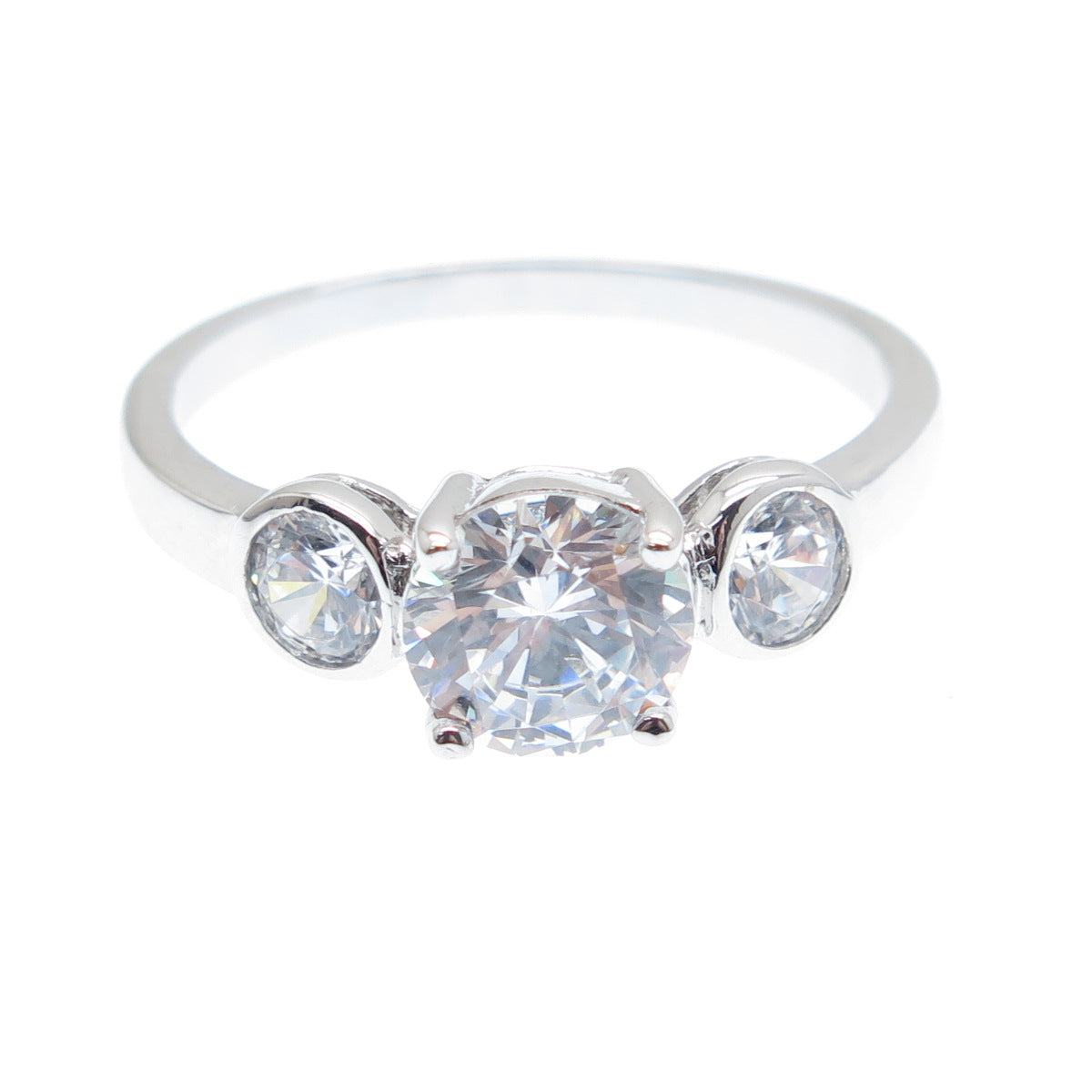 925 Sterling Silver Round-Cut C Z Engagement Ring Size 8