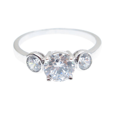 925 Sterling Silver Round-Cut C Z Engagement Ring Size 8
