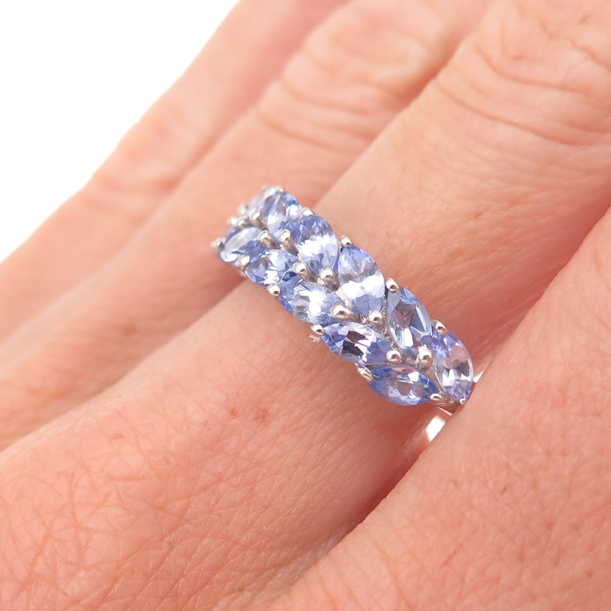Chuck Clemency 925 Sterling Silver Real Marquise-Cut Tanzanite Ring Size 8