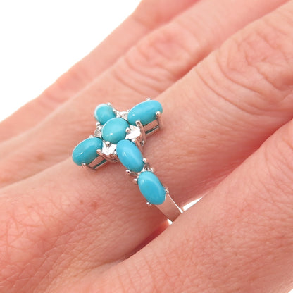 925 Sterling Silver Real Sleeping Beauty Turquoise Cross Ring Size 8