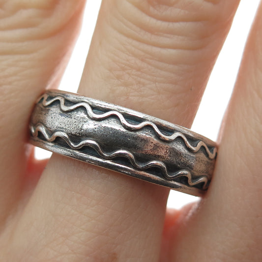 THE MORNING AFTER 925 Sterling Silver Vintage Wave Oxidized Band Ring Size 12.25