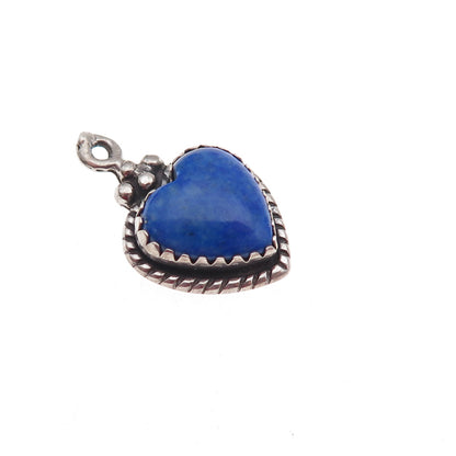 925 Sterling Silver Vintage Real Lapis Heart Oxidized Charm Pendant
