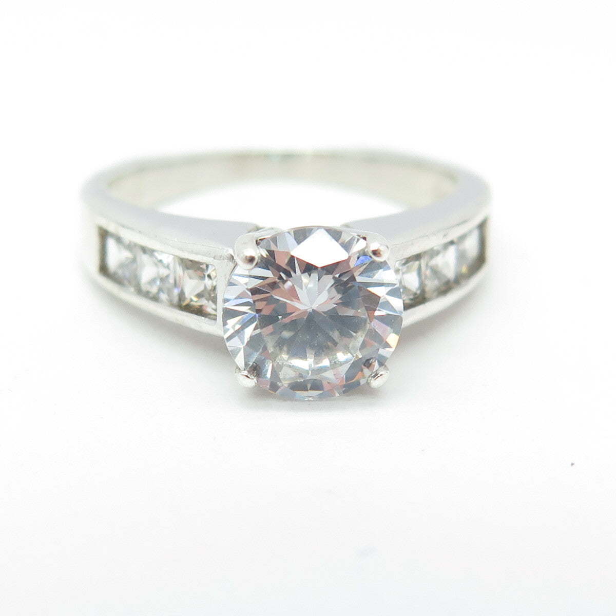 925 Sterling Silver Round & Princess-Cut C Z Engagement Ring Size 8.75