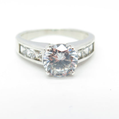 925 Sterling Silver Round & Princess-Cut C Z Engagement Ring Size 8.75