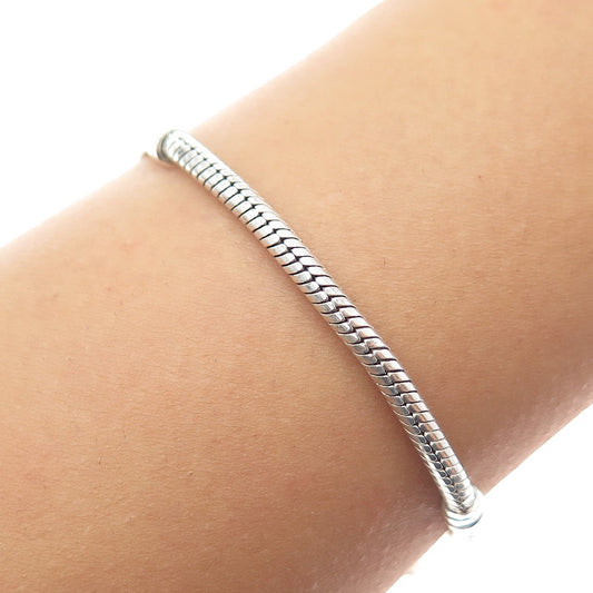 925 Sterling Silver Vintage Snake Link Charm Bracelet 7.25"